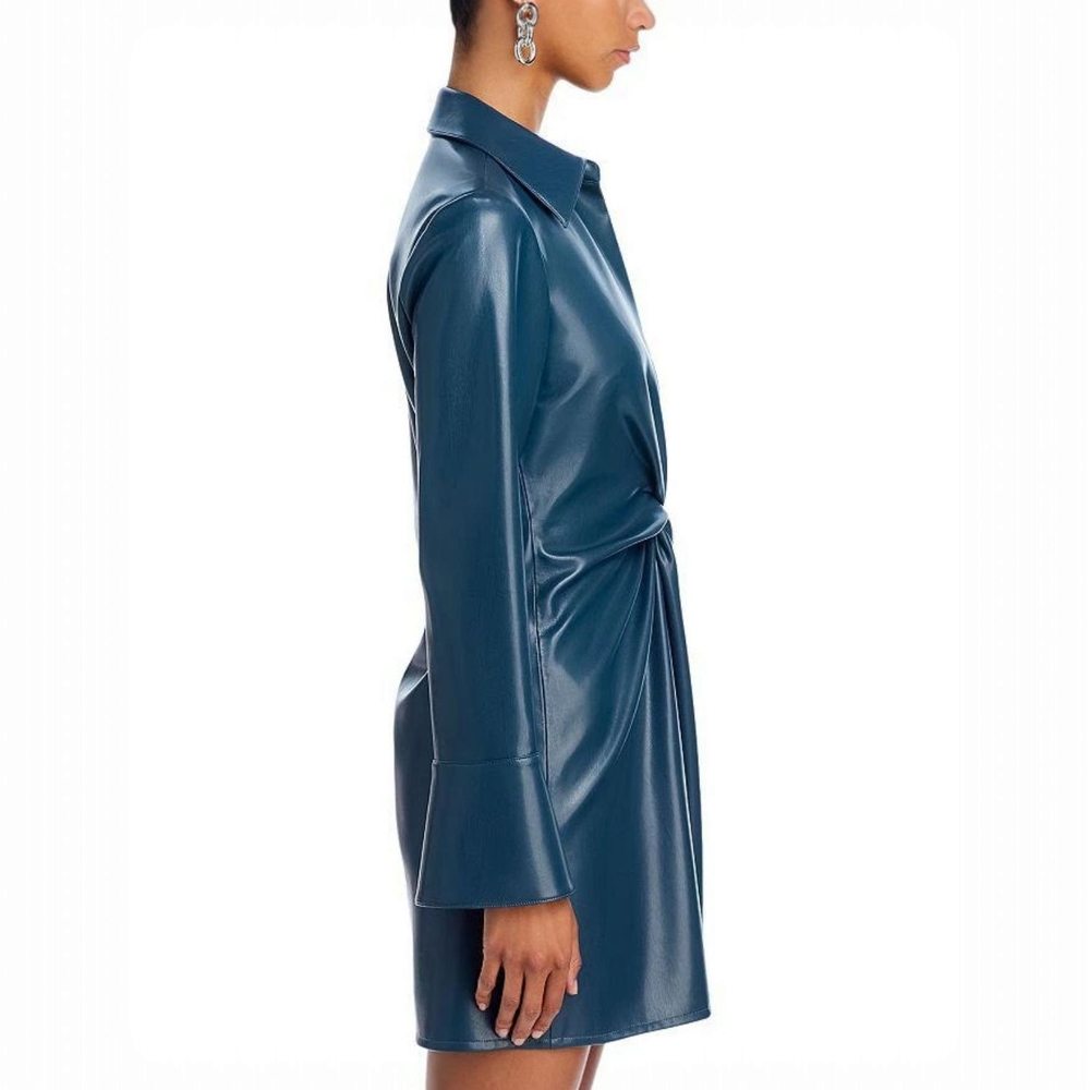 Cinq à Sept Mckenna Faux Leather Mini Dress – Blue, Size 0 | Chic Twist-Front - Picture 4 of 10